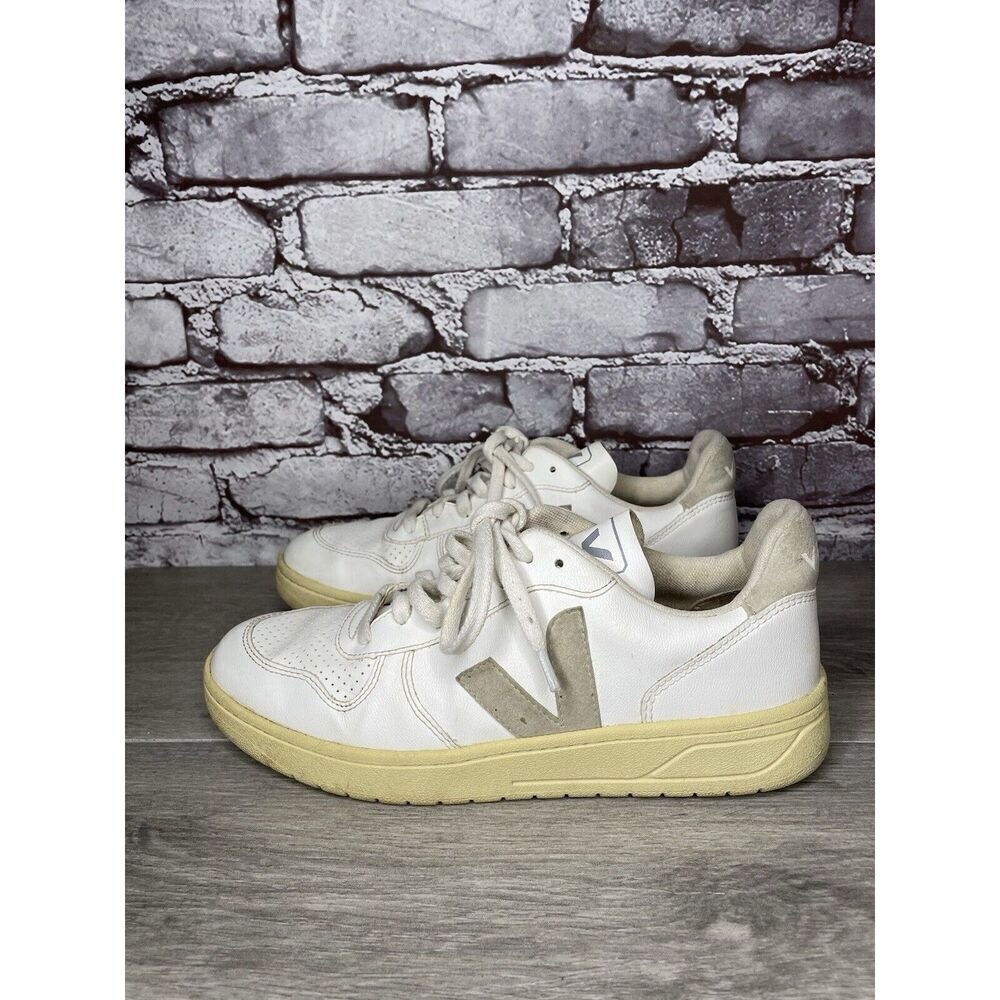 L27 Veja V-12 White Leather Beige Low Top Lace Up Sneakers Women’s Sz 9M US/40EU - Picture 3 of 16